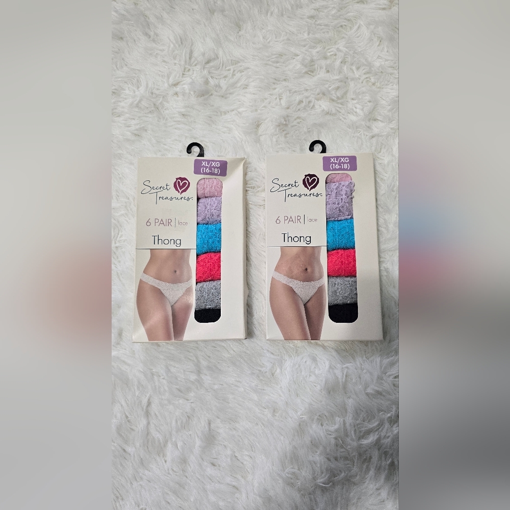 Secret Treasures Lace Thongs Set - 2 Pack Of 6 Pair Each.